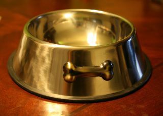 STAINLESS STEEL PET BOWL dog food water dish non slip base metal 
