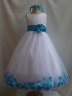 WHITE TURQUOISE BLUE BRIDAL FLOWER GIRL DRESSES 6 12 18 24 MO 2 4 6 8 