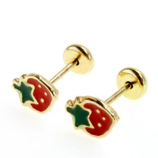   Earrings Small Red Strawberry Toddler Baby Girl High Security Safety