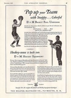 Vintage 1928 DRAPER MAYNARD BASKETBALL and HOCKEY EQUIPMENT Print Ad