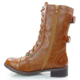 Dome Tan P Leather Women Military Combat Boots Laced Up W/ Zipper Soda 