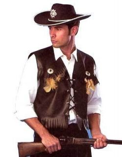 NEW Men Frontier Sheriff Cowboy Vest Black Fringed Biker Western 