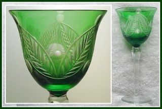 EMERALD GREEN Wine Glass Goblet Hock CUT TO CLEAR CRYSTAL German VEB 