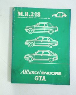 Renault Alliance Encore GTA MR 248 Service Shop Body Repair Manual OEM