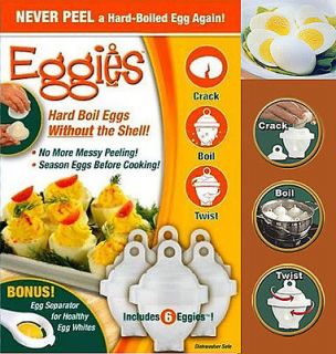 Eggies Hard Boil Egg Cooker 6 Eggies with Bonus Egg White Separator