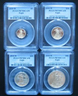 2010 4 Coin Proof Gold Eagle Set PCGS PR 70 DCAM All coins perfect 
