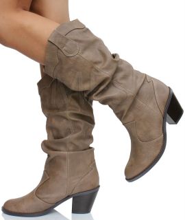 Womens Western Cowboy Mid Calf Boots Taupe