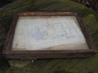   House Plans 1923 in Wood Cabinet Display Case Jobsite Primitive Frame