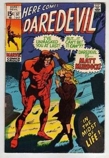 KEY SILVER Marvel 1969 DAREDEVIL #57 Reveals ID to KAREN PAGE BELOW 