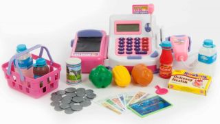 Play Toy Fun Cash Money Register Till With Light & Sound Scanner Food 