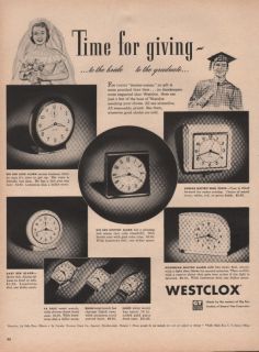 1950 VINTAGE WESTCLOX MADE BY BIG BEN CLOCK TIME FOR GIVING PRINT AD