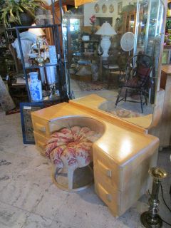 Heywood Wakefield Mirrored Vanity with Stool Original Upholstery