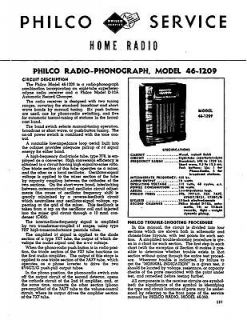 Philco Antique Radio / Phonograph 46 1209 Manual   Photofact   Service 