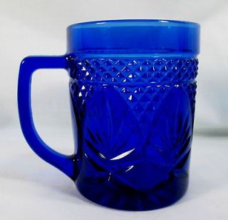   Luminarc Antique Pattern Cobalt Blue Glass Mug English Hobnail Cup
