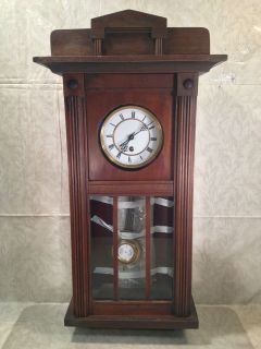 Antique Lenzkirch Wall Clock with Great Wood and Glass Case