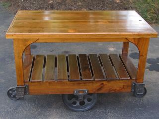 Antique Cast Iron Lineberry Cart Restored Cherry Wood Kitchen Island 