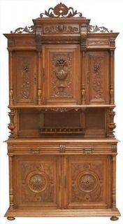 GREAT ANTIQUE FRENCH HIGHLY CARVED OAK RENAISSANCE HENRY II BUFFET 