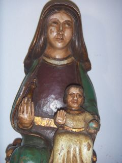Antique Carved Madonna and Child Polychromed wood Throne