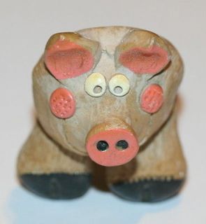 PIGGY, BROWN CLAY MOLDED PIG FIGURE, VINTAGE ARTS & CRAFTS NR