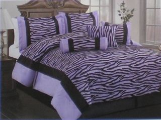   Short Fur Zebra Printing Purple / Black Comforter Bedding in a bag Set