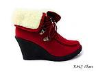 FMJ shoes 08 New Wedge Bootie Suede Ankle Fur Cuff Platform Lace Up
