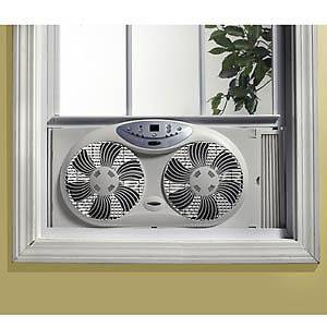 BIONAIRE TWIN 3 SPEED WINDOW FAN WITH DIGITAL THERMOSTAT REMOTE 