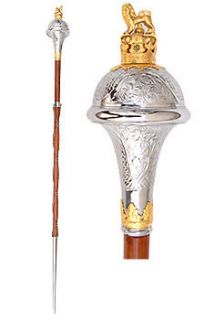DRUM MAJOR MACE STICK STAVE EMBOSSED HEAD WITH LION AND CROWN BADGE 