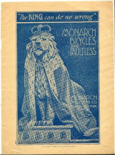 vintage 1897s Bicycle Sales Sheet Monarch Cycle co.