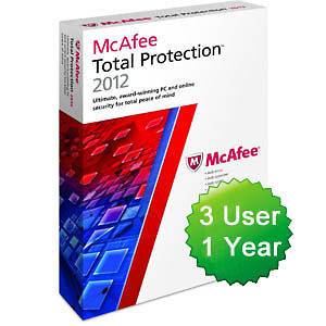 McAfee Total Protection 2012 1 Year 3 PC User License Free Delivery