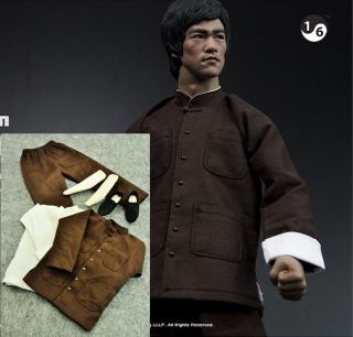 Bruce Lee 1/6 Enter the Dragon Brown Suit @@@ Head Kung Fu Costume 