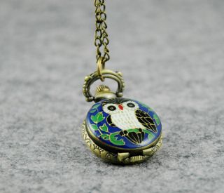 Antique Night Owl Arabic Numeral Locket Quartz Pocket Watch Chain 