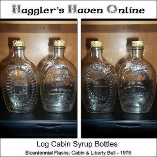 Set of TWO Log Cabin Syrup Bottles Bicentennial 1776   1976