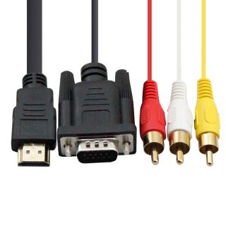 Gold/Silver HDTV HDMI to VGA HD15 3 RCA Adapter Cable 5ft 1.5M 1080p
