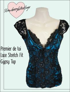Premier de toi Black Lace Overlayered Stretch Fit Gypsy top   NEW