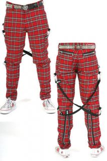 Dogpile Red Black Plaid Punk Bondage Pants Zipper Goth Rancid Size 28 