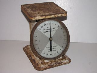 VINTAGE AMERICAN FAMILY WEIGHT SCALE GREAT PATINA WITH GLASS DISPLAY 