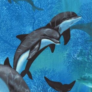 REEF DOLPHINS ON BLUE/AQUA BACKGROUND Cotton Fabric BTY for Quilting 
