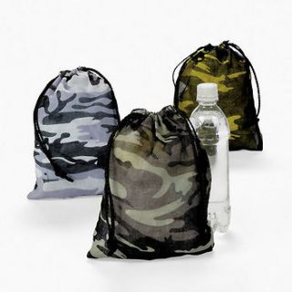 Lot of 12 Camo Camouflage Polyester Drawstring Bags Loot Sack Party 