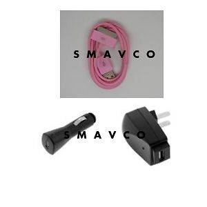  Charger + Travel Charger + Pink Sync Cable Apple iPod Touch 3rd Gen
