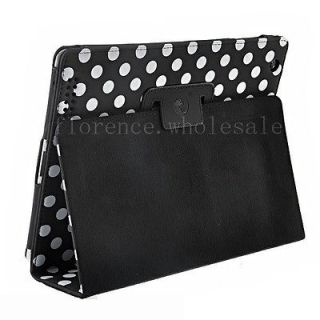 Black Leather Polka Dot PU Case Stand Smart For Apple iPad 2