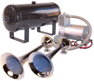 Dual Chrome Train Horn Kit w/ 150 PSI Sealed Air System