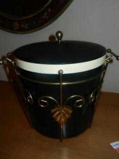 Vintage black Ice bucket by Thermos #9940 with brass decorative 