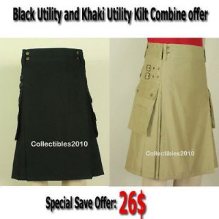 Active Men Black Utility / Modern Work Kilt 30 to 50 Sizes