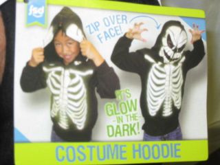 NEW Glow In The Darl Skeleton Costume Hoodie Zipper Up Cover Mask Hood