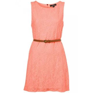 New Rare @Topshop Coral Belted Lace Dress Size UK12 EUR40 US8