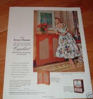 1954 Capehart High Fidelity Phonograph Ad Irene Dunne