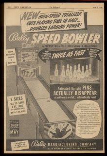 1950 Bally Speed Bowler coin op arcade bowling machine trade print ad