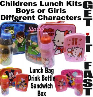 LUNCH KIT Childrens Disney TV Character School Dinner Lunch Box Bag 