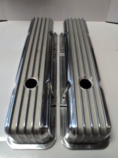 SBC FINNED POLISHED ALUMINUM VALVE COVERS TALL FITS SB CHEVY 283 327 