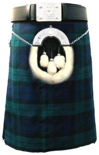 New DeLuxe Black Watch Tartan Scottish Highland 16 oz 8 Yard Kilt 